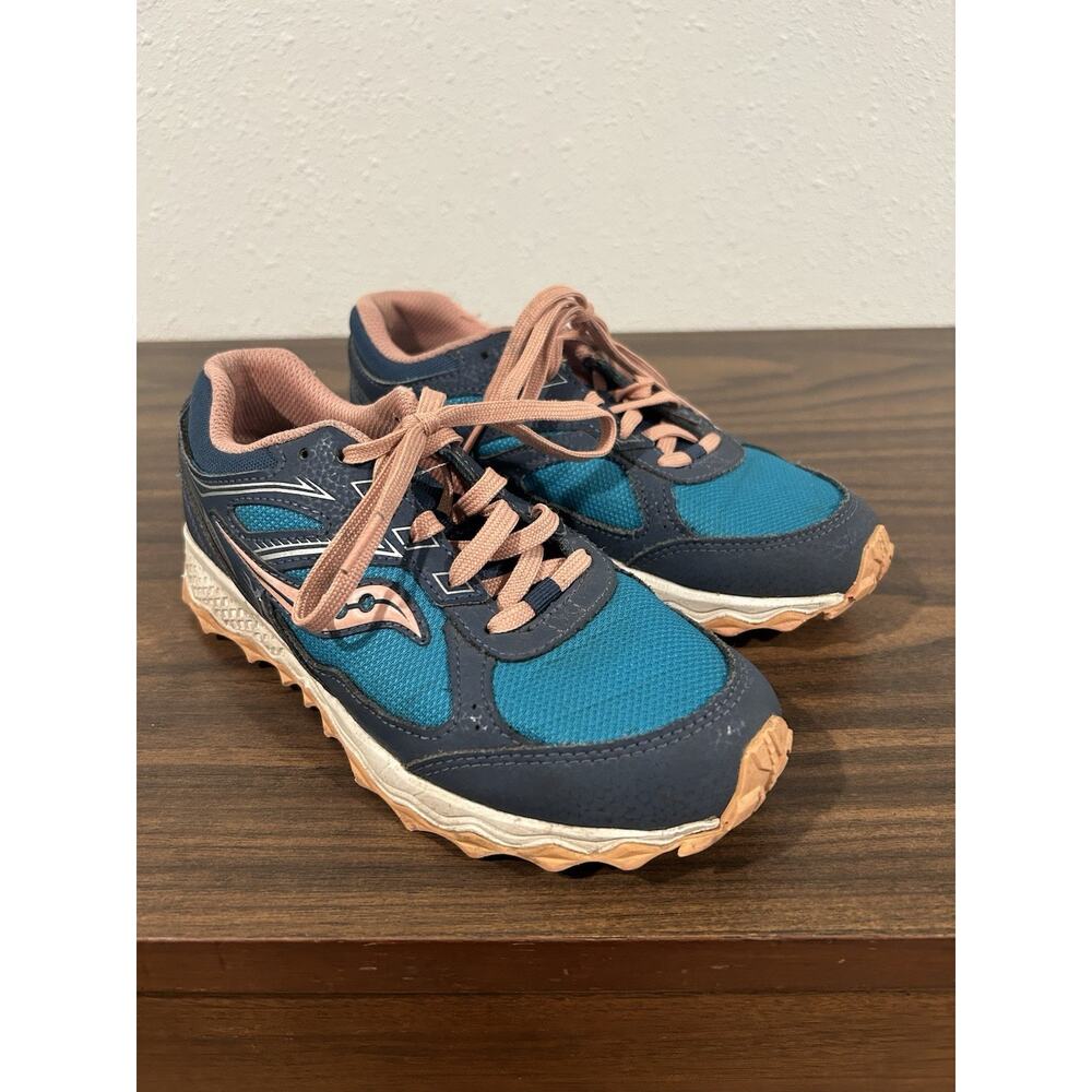 Saucony Cohesion 14 Girls‎ Trail Running Shoes Sneaker Size 3.5M Navy Teal Pink